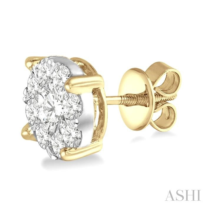 1 1/2 Ctw Shine Bright Round Cut Diamond Stud Earrings in 14K Yellow and White Gold