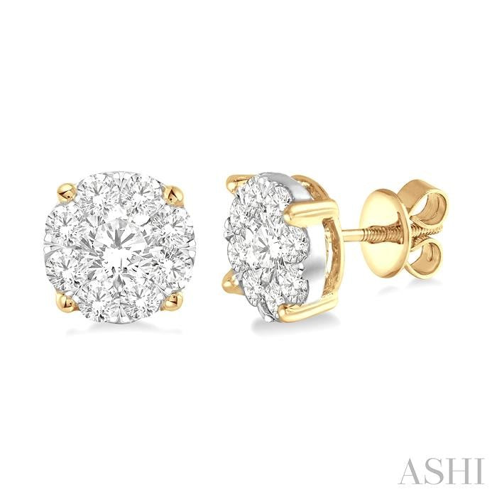 1 1/2 Ctw Shine Bright Round Cut Diamond Stud Earrings in 14K Yellow and White Gold
