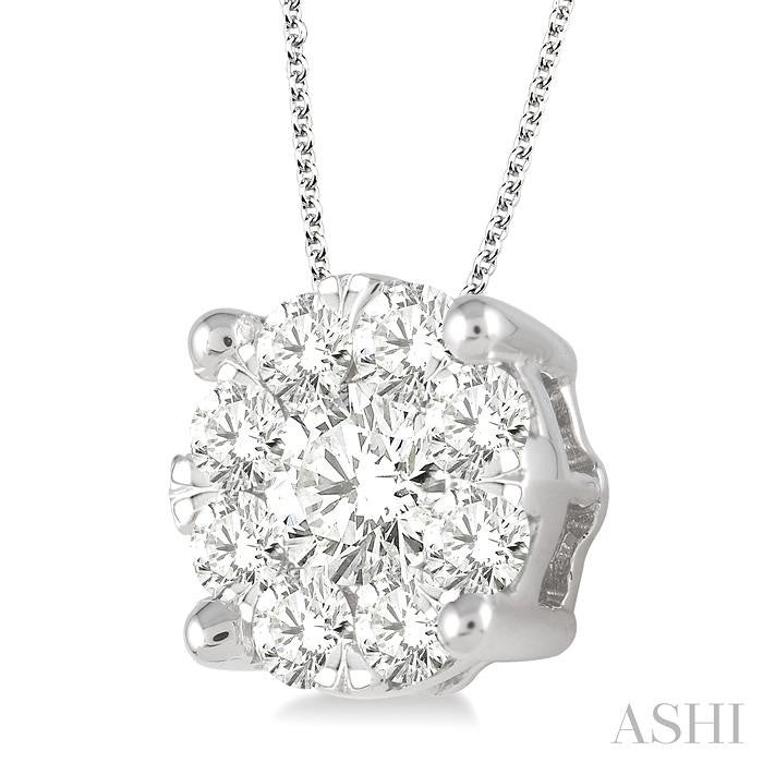 1 1/2 Ctw Shine Bright Round Cut Diamond Pendant in 14K White Gold with Chain