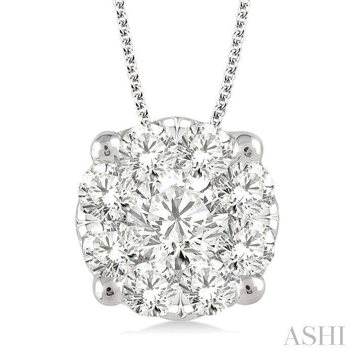 1 1/2 Ctw Shine Bright Round Cut Diamond Pendant in 14K White Gold with Chain