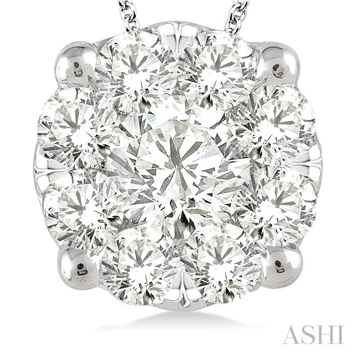 1 1/2 Ctw Shine Bright Round Cut Diamond Pendant in 14K White Gold with Chain