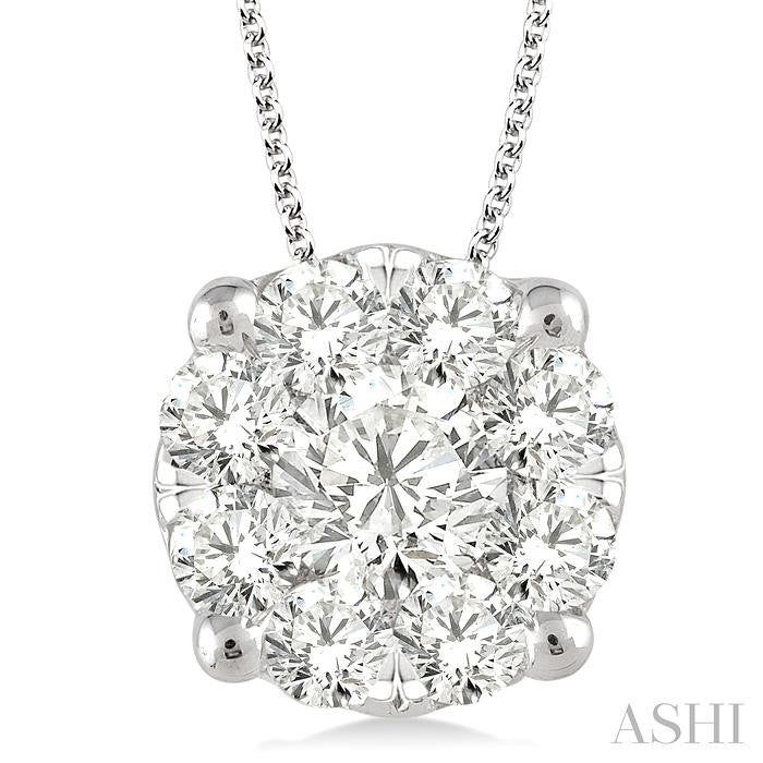 2 Ctw Shine Bright Round Cut Diamond Pendant in 14K White Gold with Chain