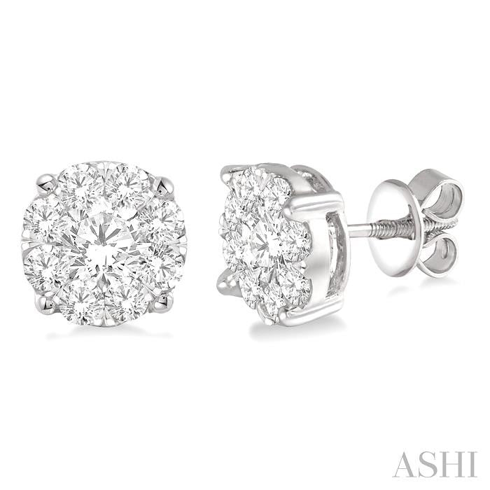 2 1/10 Ctw Shine Bright Round Cut Diamond Stud Earrings in 14K White Gold