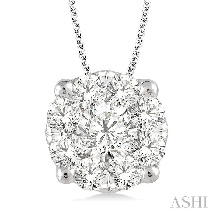 1 1/2 Ctw Shine Bright Round Cut Diamond Pendant in 14K White Gold with Chain