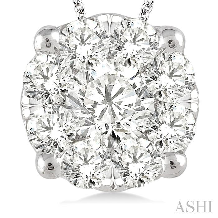 1 1/2 Ctw Shine Bright Round Cut Diamond Pendant in 14K White Gold with Chain