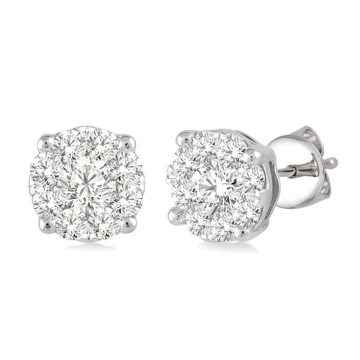 1 Ctw Round Cut Shine Bright Diamond Stud Earrings in 14K White Gold