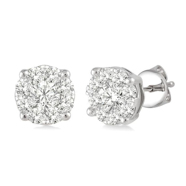 1 Ctw Round Cut Shine Bright Diamond Stud Earrings in 14K White Gold