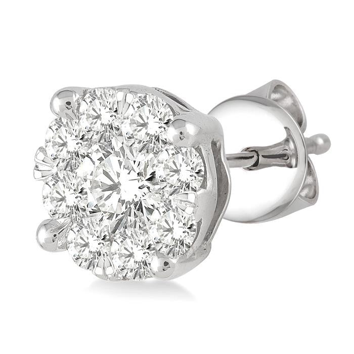 1 Ctw Round Cut Shine Bright Diamond Stud Earrings in 14K White Gold