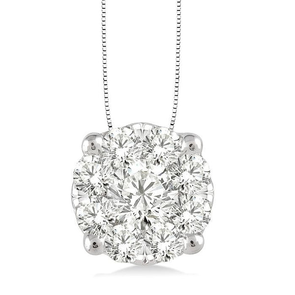 1 Ctw Round Cut Shine Bright Diamond Pendant in 14K White Gold with Chain