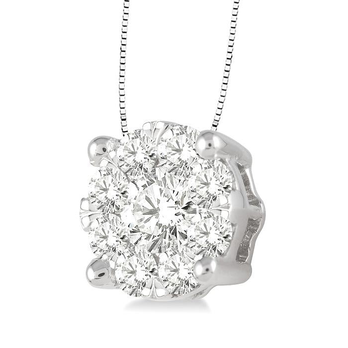 1 Ctw Round Cut Shine Bright Diamond Pendant in 14K White Gold with Chain