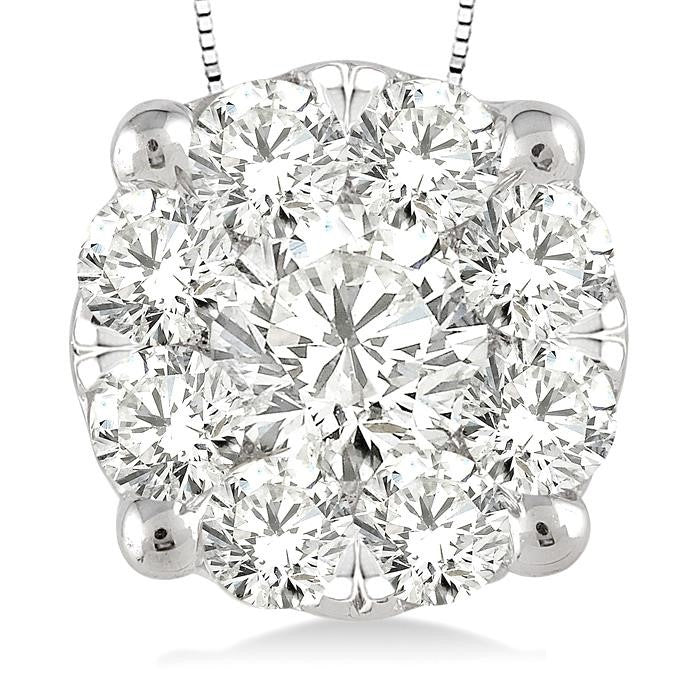 1 Ctw Round Cut Shine Bright Diamond Pendant in 14K White Gold with Chain