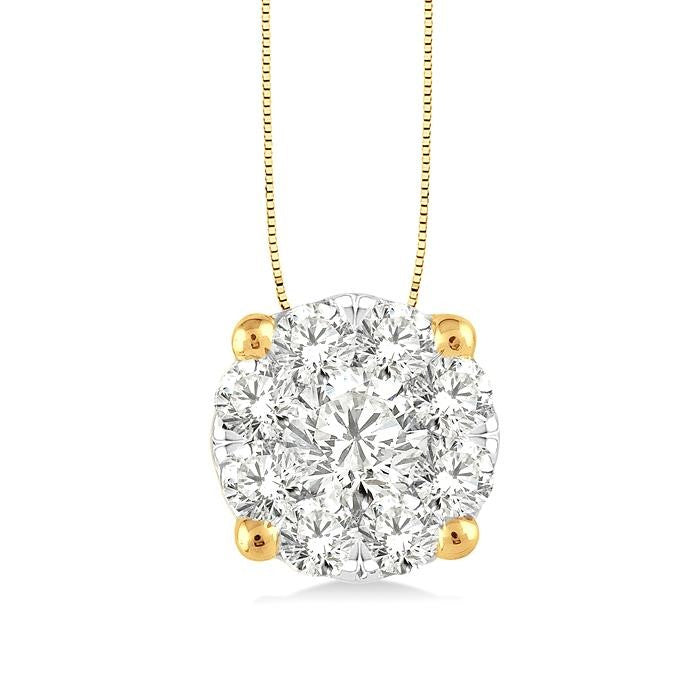 1 Ctw Shine Bright Round Cut Diamond Pendant in 14K Yellow and White Gold with Chain