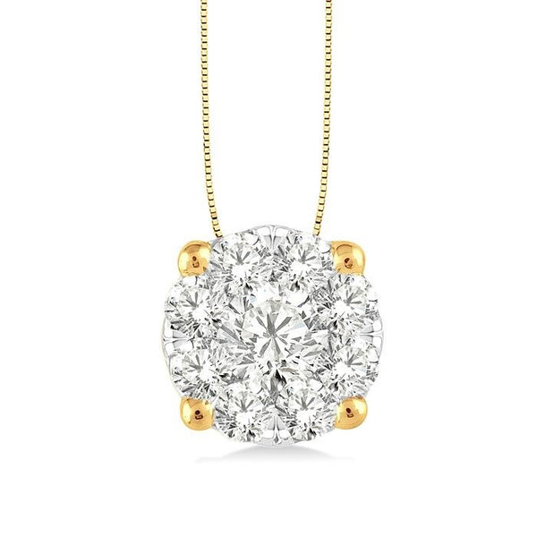 1 Ctw Shine Bright Round Cut Diamond Pendant in 14K Yellow and White Gold with Chain