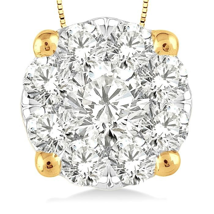 1 Ctw Shine Bright Round Cut Diamond Pendant in 14K Yellow and White Gold with Chain