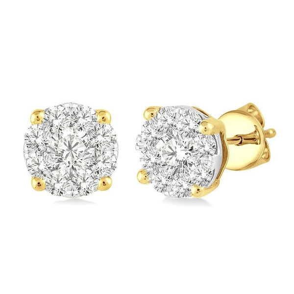 1 Ctw Shine Bright Round Cut Diamond Stud Earrings in 14K Yellow and White Gold