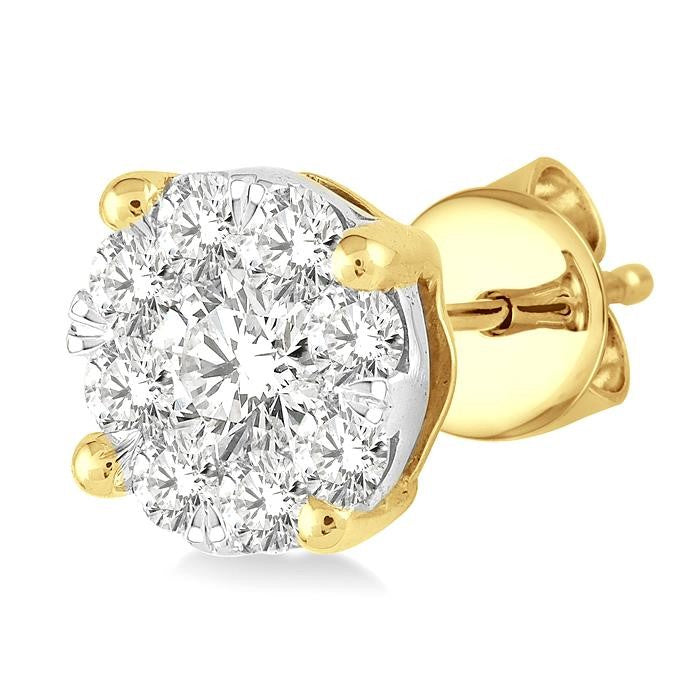 1 Ctw Shine Bright Round Cut Diamond Stud Earrings in 14K Yellow and White Gold