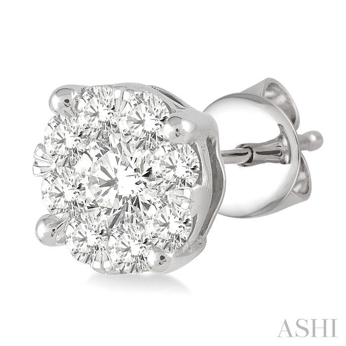 1 Ctw Round Cut Shine Bright Diamond Stud Earrings in 14K White Gold