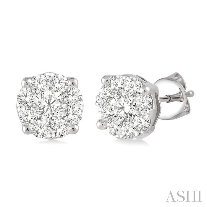 1 Ctw Round Cut Shine Bright Diamond Stud Earrings in 14K White Gold