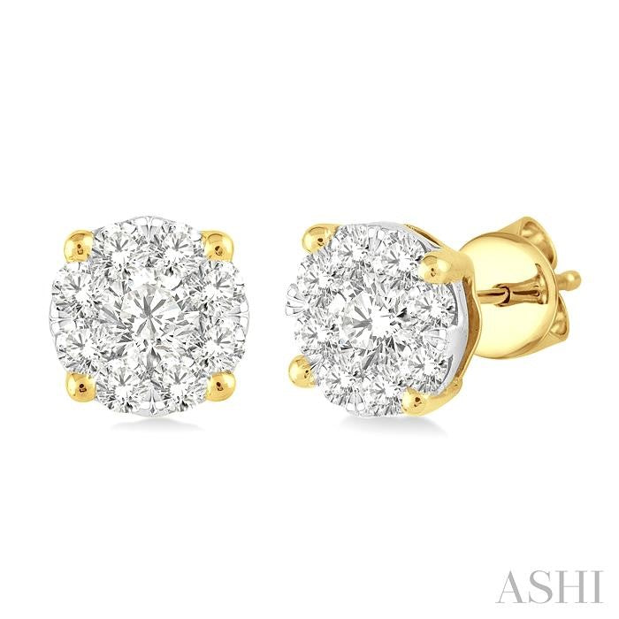 1 Ctw Shine Bright Round Cut Diamond Stud Earrings in 14K Yellow and White Gold