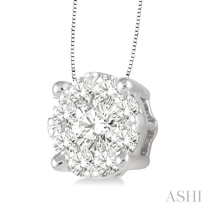 1 Ctw Round Cut Shine Bright Diamond Pendant in 14K White Gold with Chain