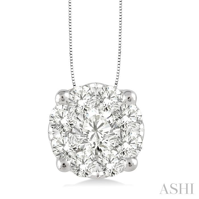 1 Ctw Round Cut Shine Bright Diamond Pendant in 14K White Gold with Chain
