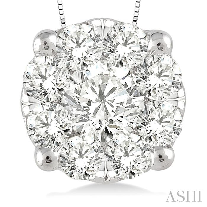 1 Ctw Round Cut Shine Bright Diamond Pendant in 14K White Gold with Chain