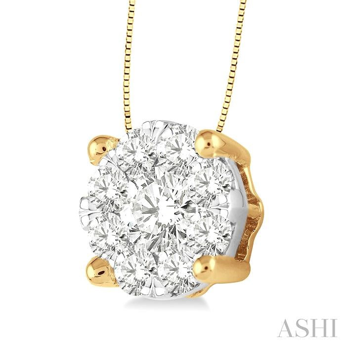 1 Ctw Shine Bright Round Cut Diamond Pendant in 14K Yellow and White Gold with Chain