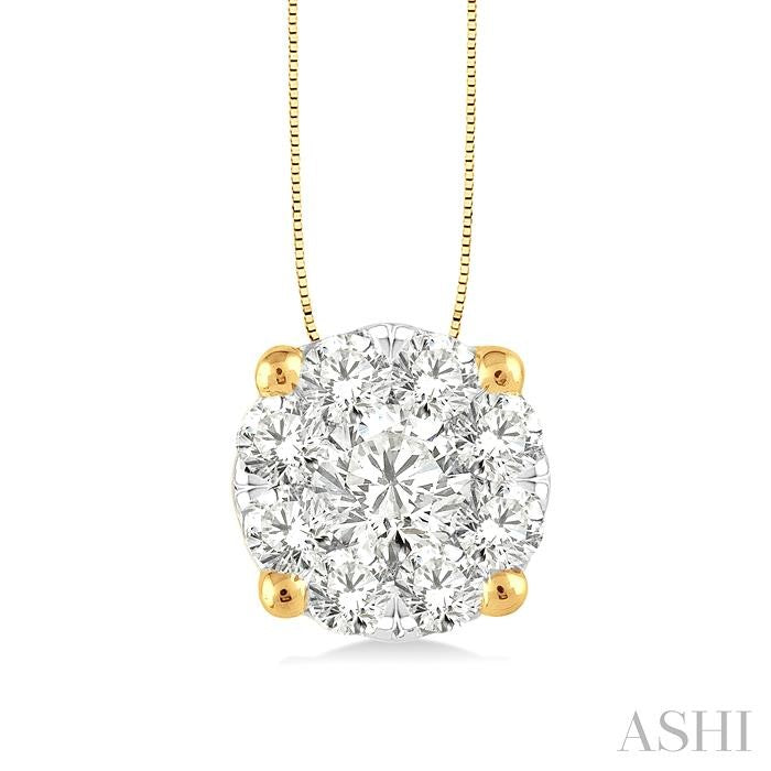 1 Ctw Shine Bright Round Cut Diamond Pendant in 14K Yellow and White Gold with Chain