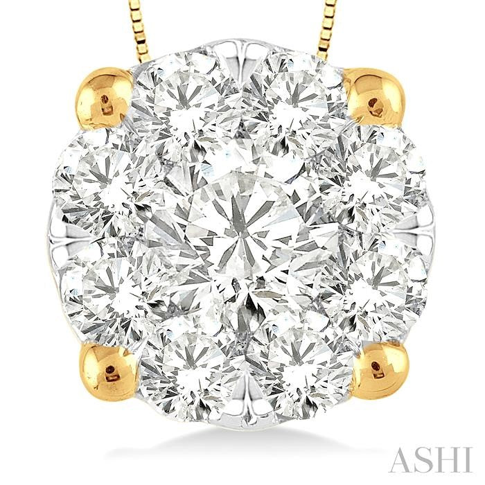 1 Ctw Shine Bright Round Cut Diamond Pendant in 14K Yellow and White Gold with Chain