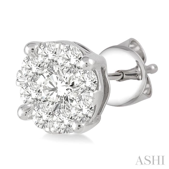 1 Ctw Round Cut Shine Bright Diamond Stud Earrings in 14K White Gold