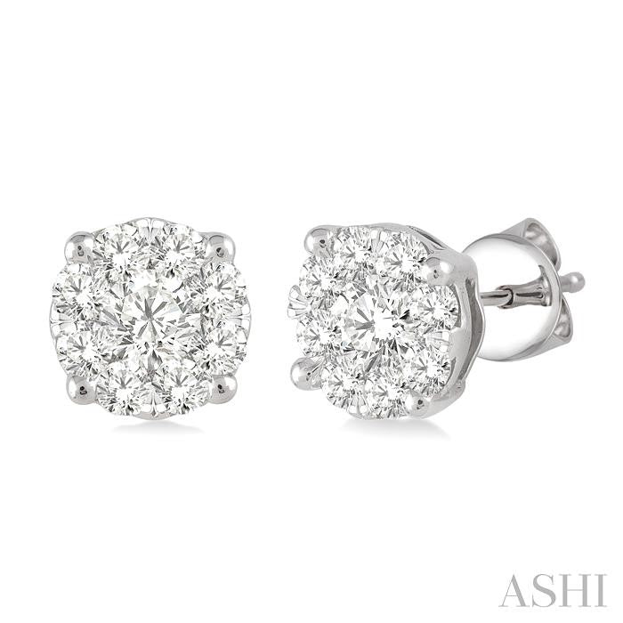 1 Ctw Round Cut Shine Bright Diamond Stud Earrings in 14K White Gold