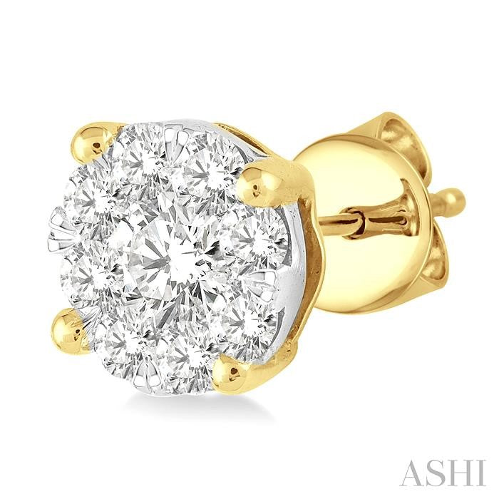 1 Ctw Shine Bright Round Cut Diamond Stud Earrings in 14K Yellow and White Gold