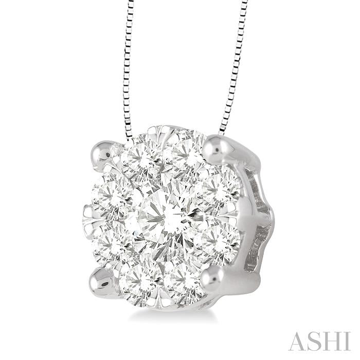 1 Ctw Round Cut Shine Bright Diamond Pendant in 14K White Gold with Chain