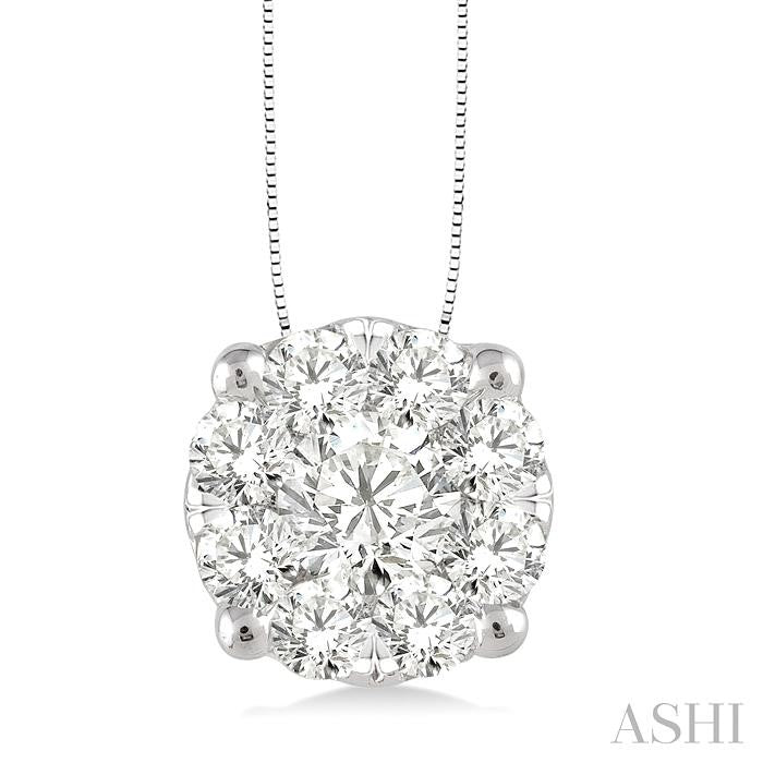 1 Ctw Round Cut Shine Bright Diamond Pendant in 14K White Gold with Chain
