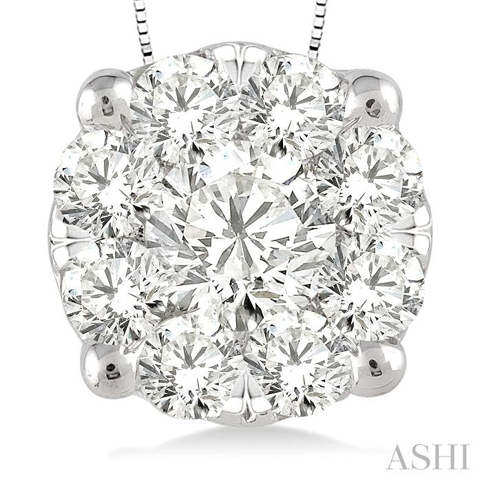 1 Ctw Round Cut Shine Bright Diamond Pendant in 14K White Gold with Chain