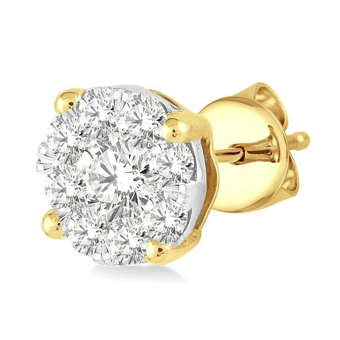 3/4 Ctw Shine Bright Round Cut Diamond Stud Earrings in 14K Yellow and White Gold