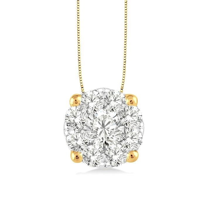 3/4 Ctw Shine Bright Round Cut Diamond Pendant in 14K Yellow and White Gold with Chain