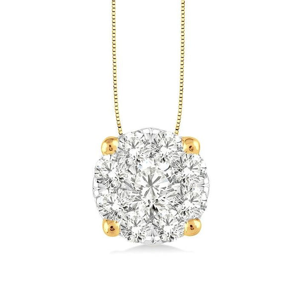 3/4 Ctw Shine Bright Round Cut Diamond Pendant in 14K Yellow and White Gold with Chain