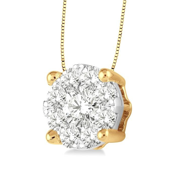 3/4 Ctw Shine Bright Round Cut Diamond Pendant in 14K Yellow and White Gold with Chain