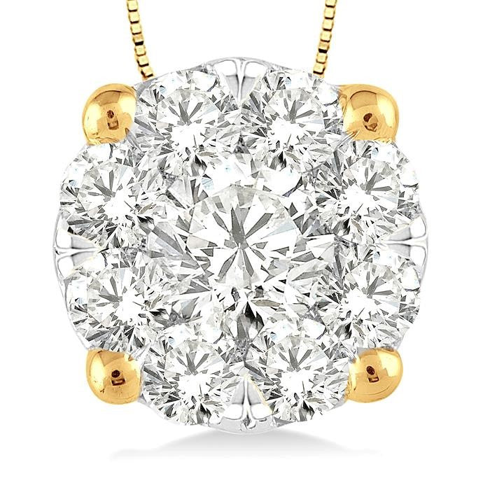 3/4 Ctw Shine Bright Round Cut Diamond Pendant in 14K Yellow and White Gold with Chain