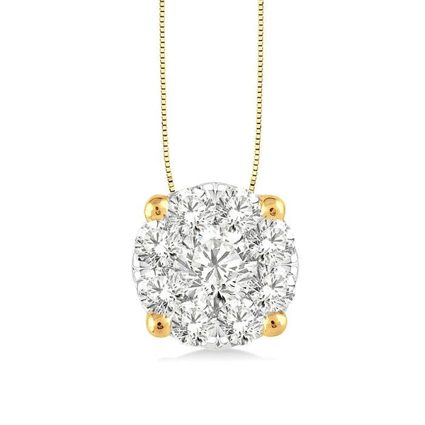 3/4 Ctw Shine Bright Round Cut Diamond Pendant in 14K Yellow and White Gold with Chain
