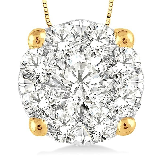 3/4 Ctw Shine Bright Round Cut Diamond Pendant in 14K Yellow and White Gold with Chain