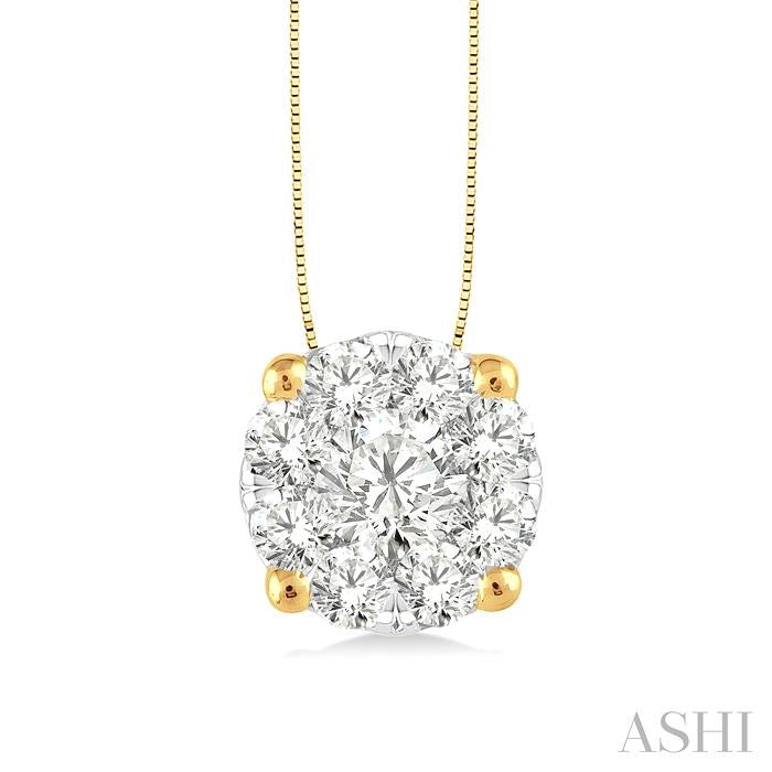 3/4 Ctw Shine Bright Round Cut Diamond Pendant in 14K Yellow and White Gold with Chain