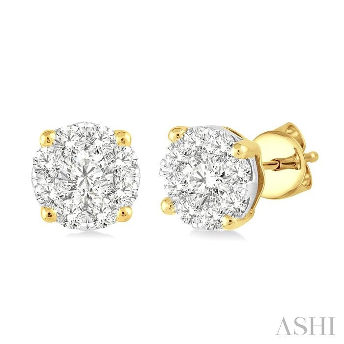 3/4 Ctw Shine Bright Round Cut Diamond Stud Earrings in 14K Yellow and White Gold