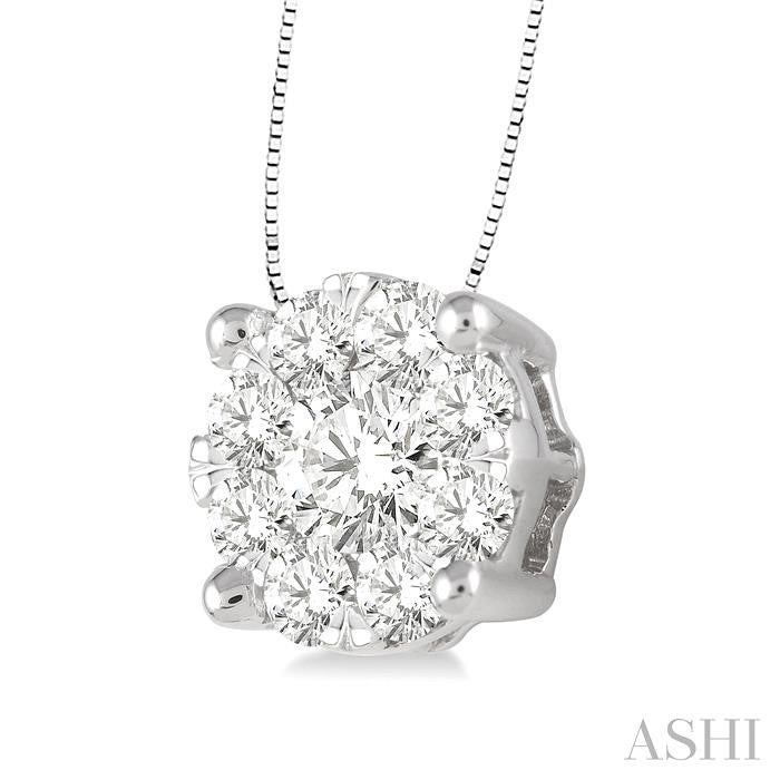 3/4 Ctw Shine Bright Round Cut Diamond Pendant in 14K White Gold with Chain