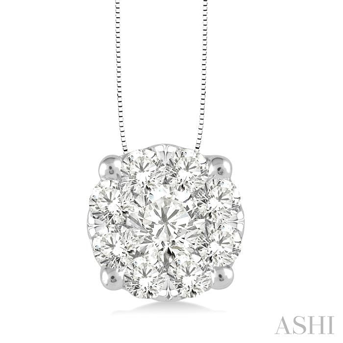 3/4 Ctw Shine Bright Round Cut Diamond Pendant in 14K White Gold with Chain