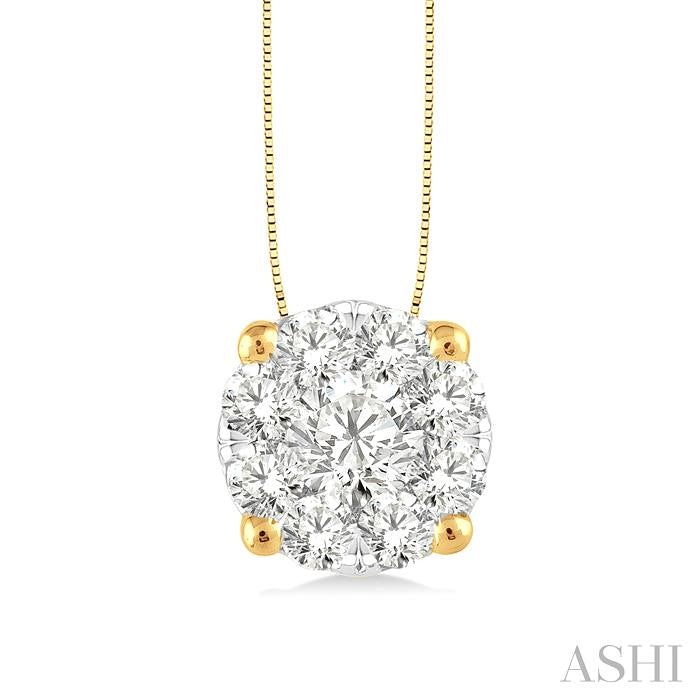 3/4 Ctw Shine Bright Round Cut Diamond Pendant in 14K Yellow and White Gold with Chain