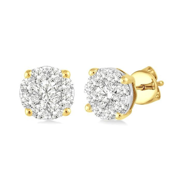 1/2 Ctw Shine Bright Round Cut Diamond Stud Earrings in 14K Yellow and White Gold