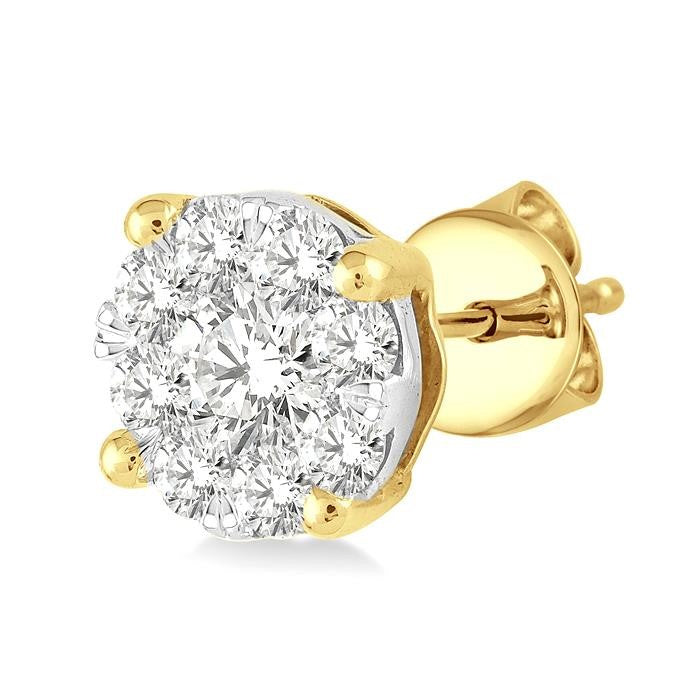 1/2 Ctw Shine Bright Round Cut Diamond Stud Earrings in 14K Yellow and White Gold