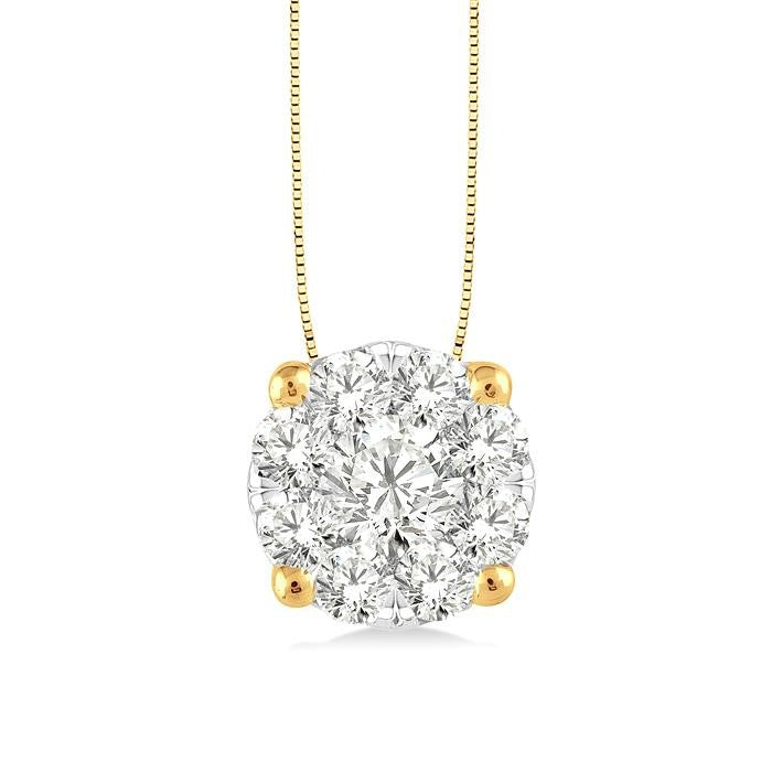 1/2 Ctw Shine Bright Round Cut Diamond Pendant in 14K Yellow and White Gold with Chain